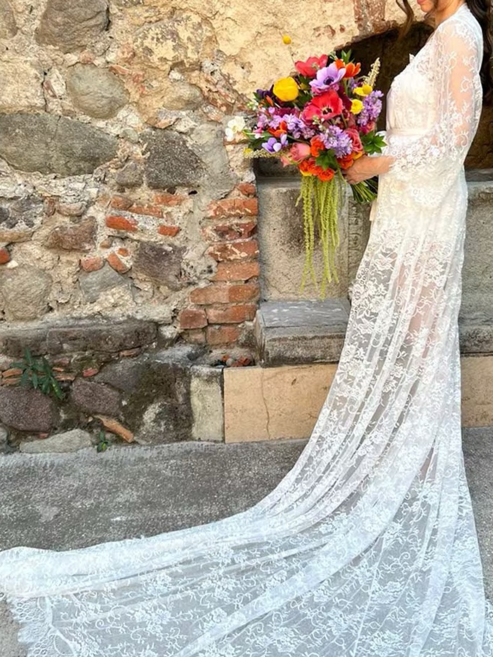 Sheer Lace Bridal Robe with Cathedral Train - White - Picture 8 of 8